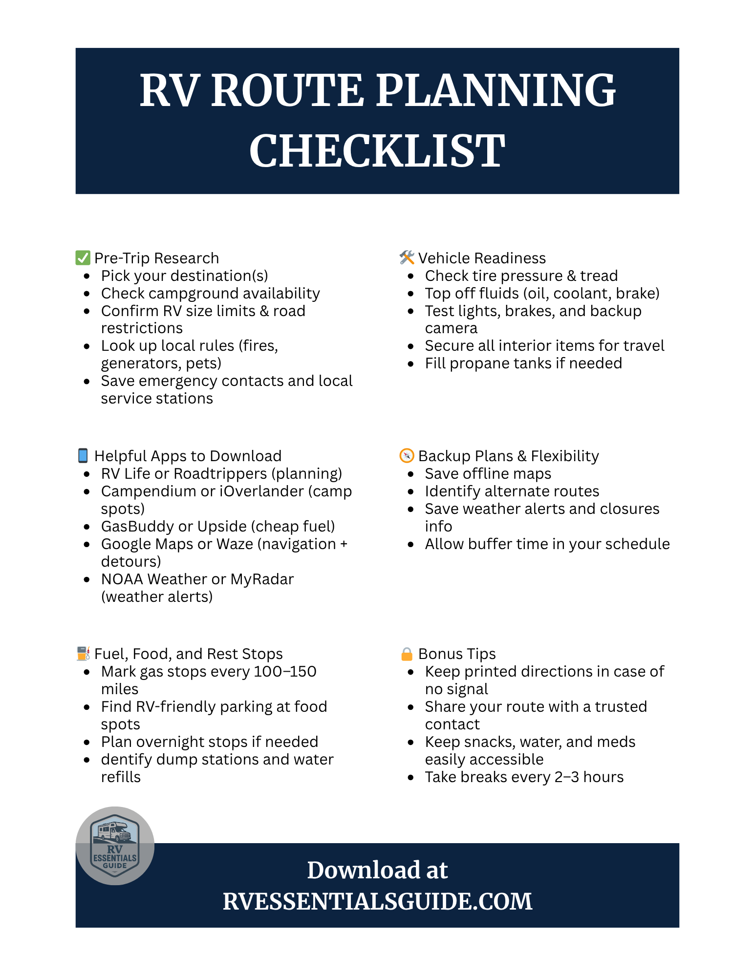 RV Route Planning Checklist Preview